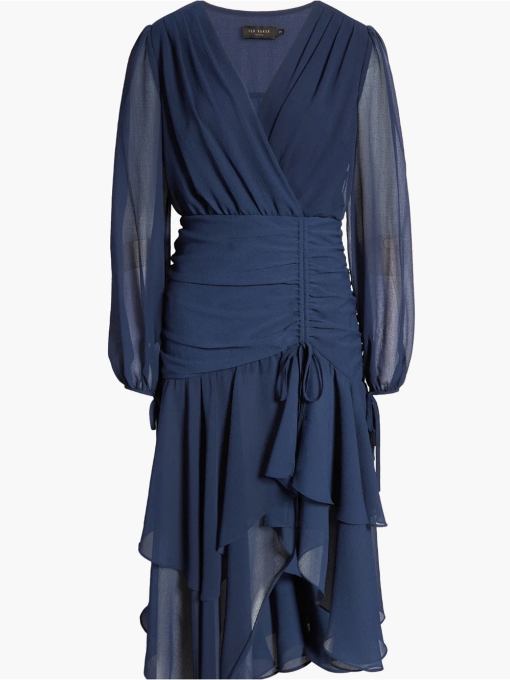 Ted Baker Navy ruched Georgette Midi Dress Kiali midi occasion size 0 - Picture 5 of 6